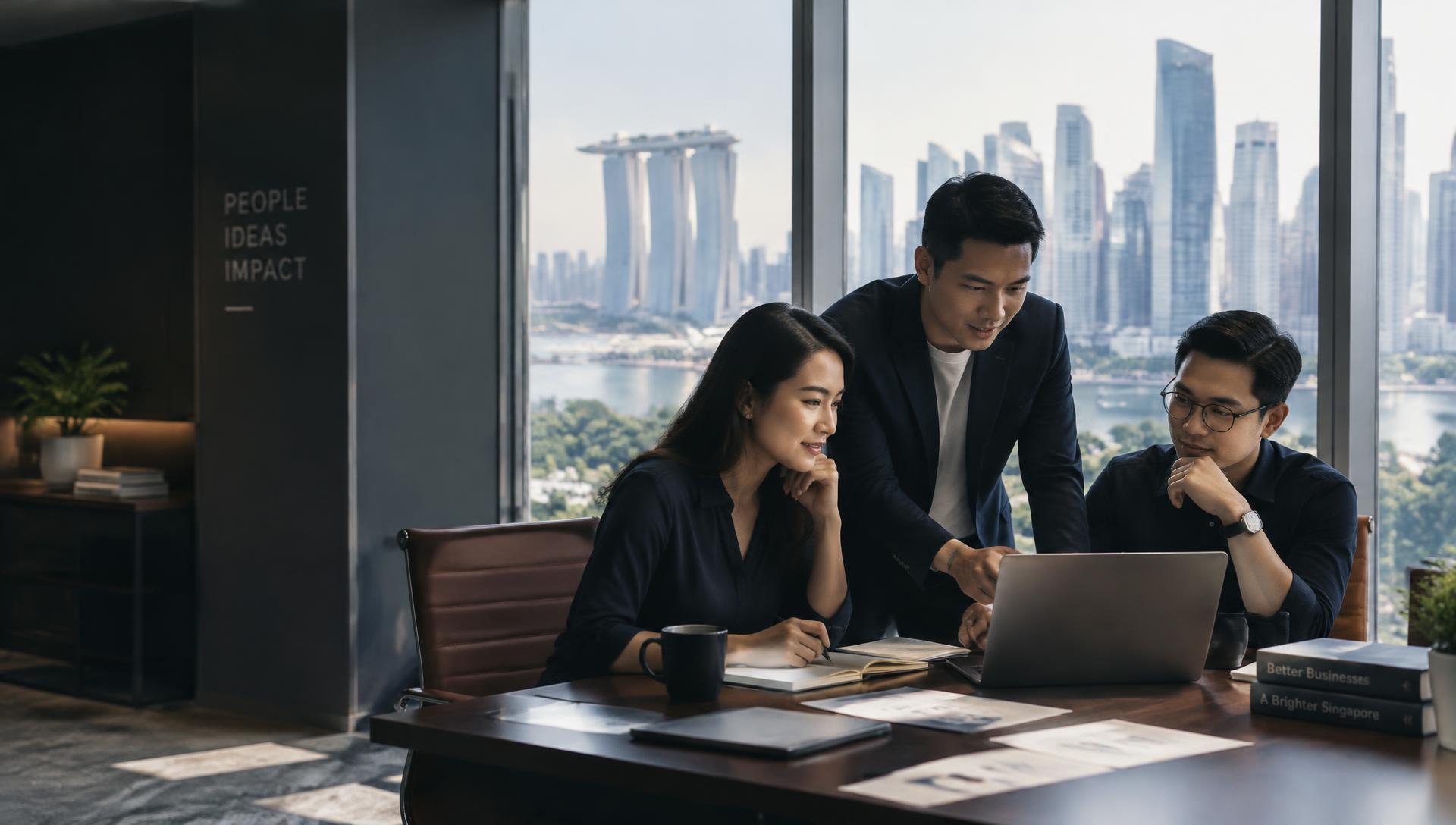 Small business team reviewing plans in a Singapore office